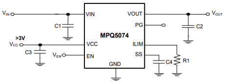 Application Circuit Diagram - Monolithic Power Systems (MPS) MPQ5074 Load Switches
